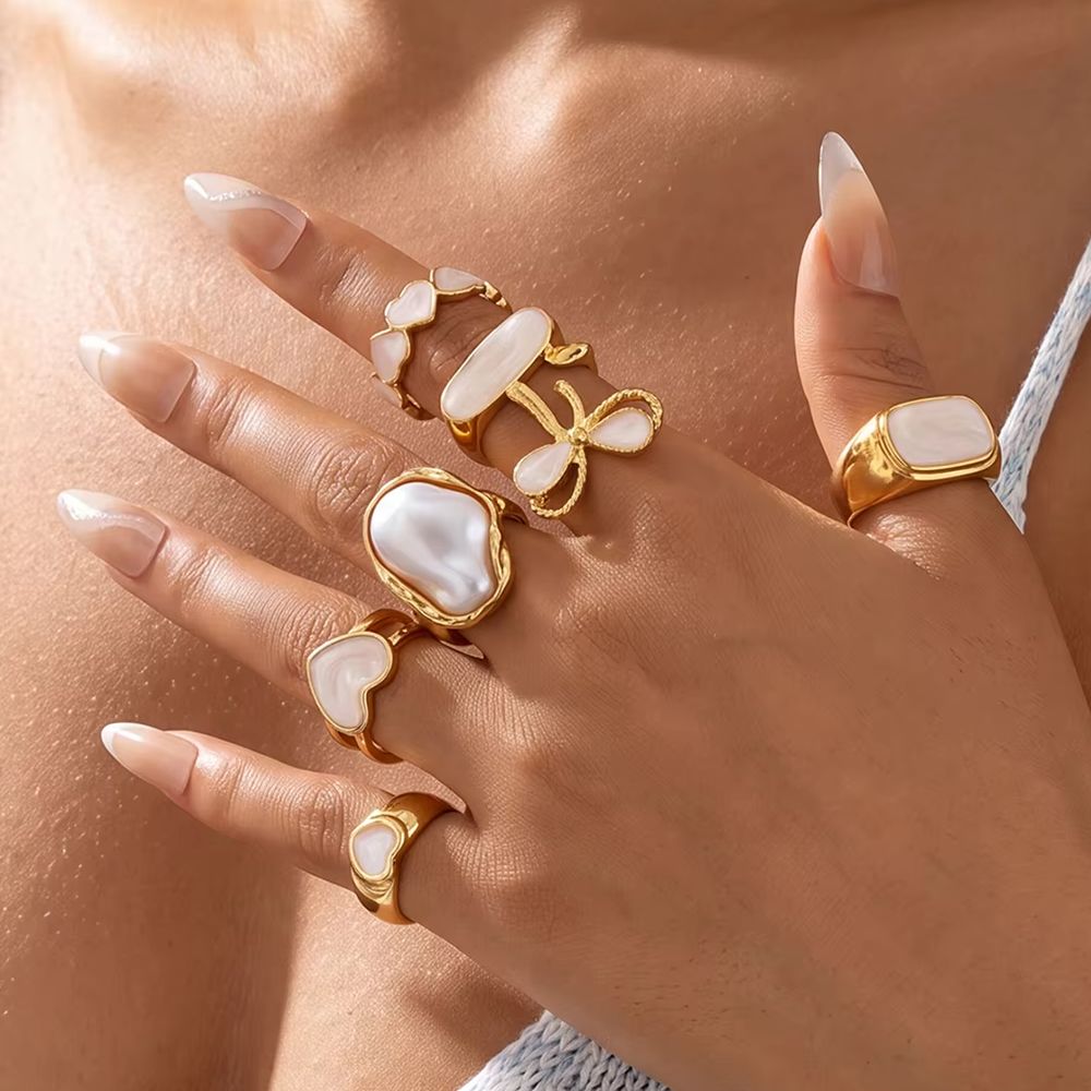 Vintage Punk Knuckle Rings Set - 7-delige set Boho parelringen met hartvormige