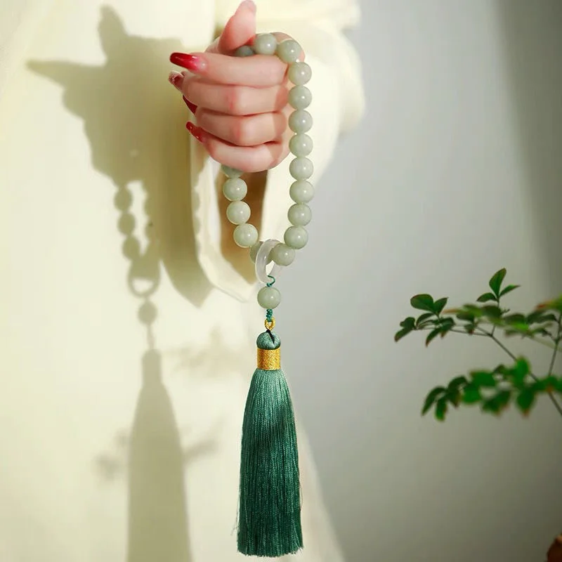 Necklaces - Groene Jade Steen 12mm Kralen Kwastje