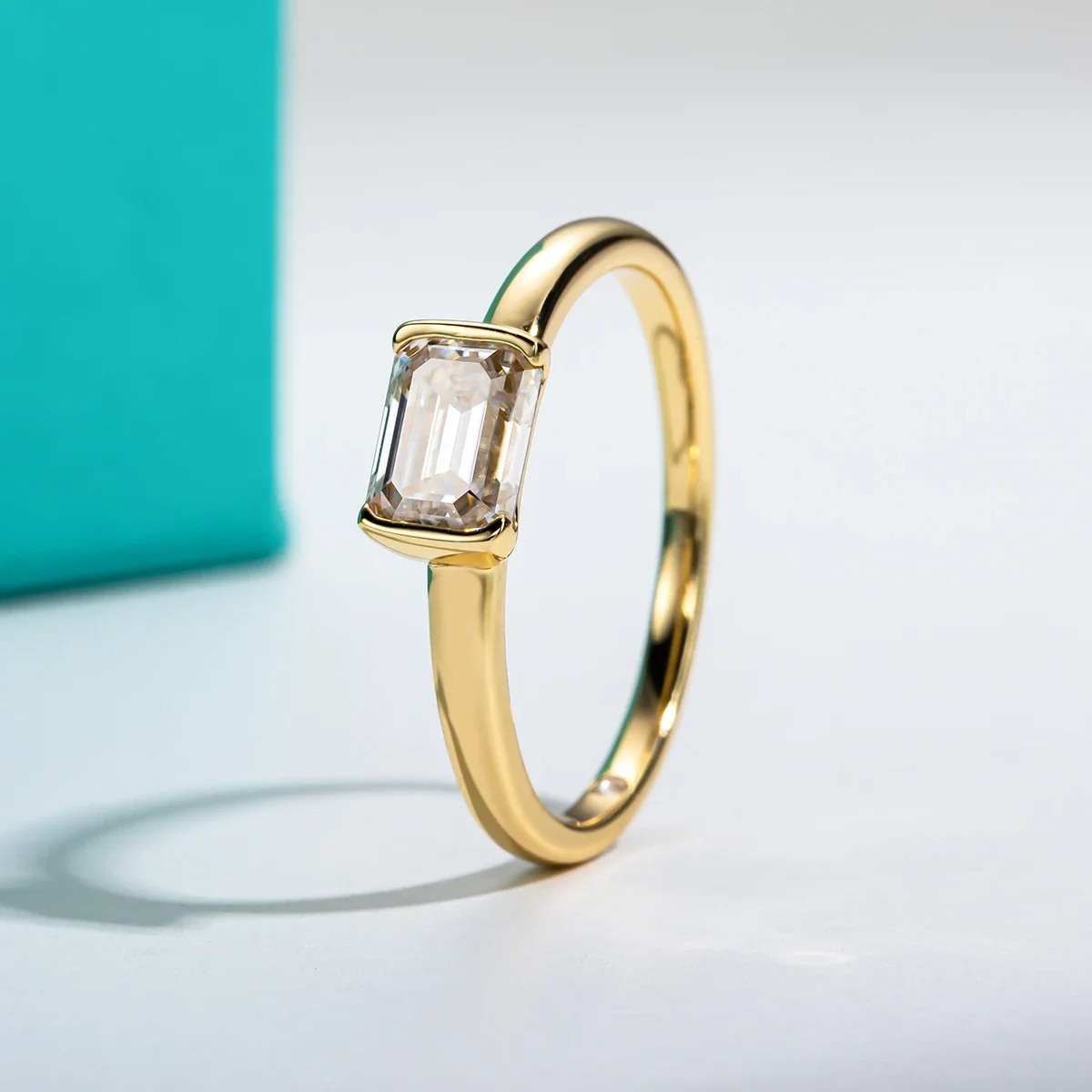 Moissanite Engagement Ring 1 Carat - FCGJHW 1 Karaat Smaragdgeslepen D Kleur